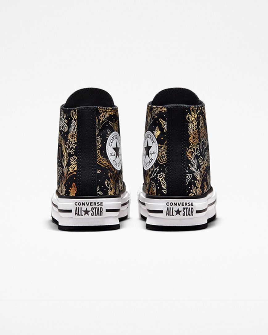 Girls' Converse Chuck Taylor All Star EVA Lift Butterfly Shine High Top Platform Shoes Black / Gold / White | AU C0935T